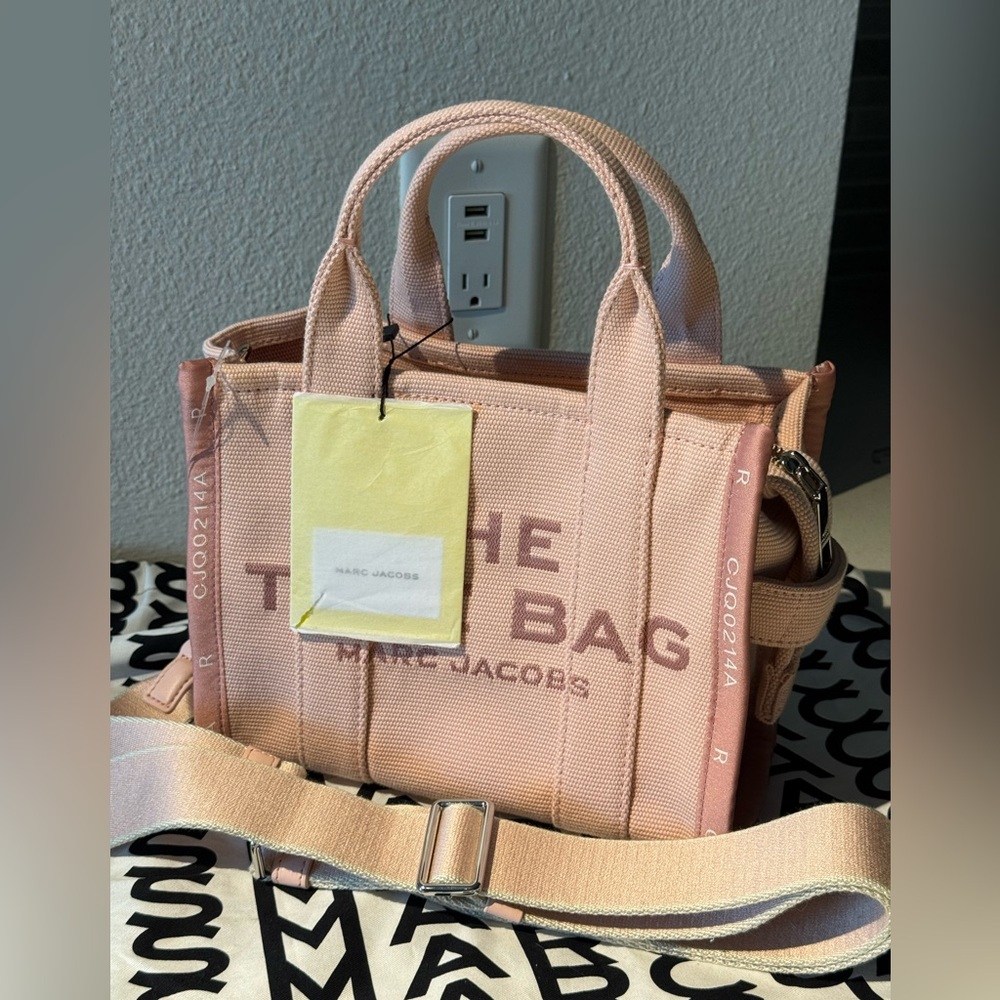 Marc Jacobs The Tote Bag Small Pink Jacquard Crossbody Top Handle NWT